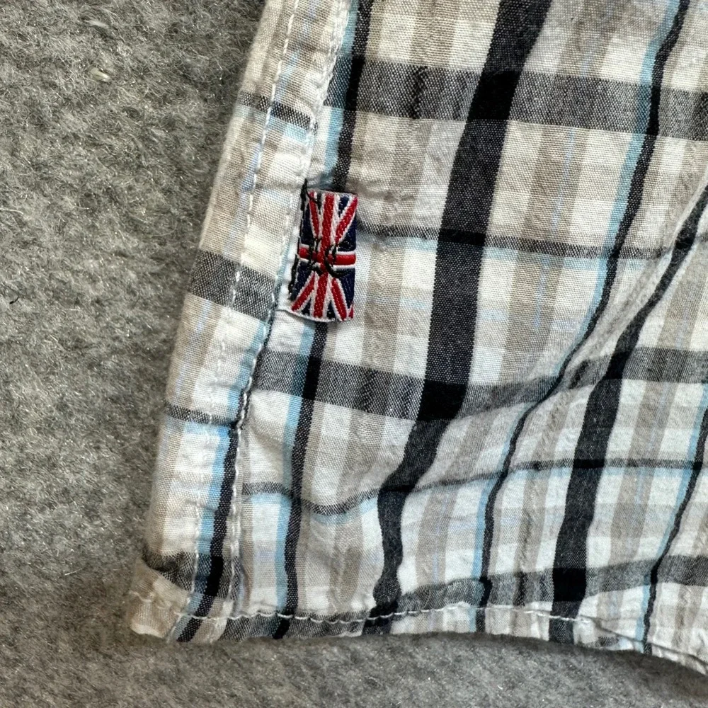 English Laundry Lions Crest Shirt Mens Large Plaid Black Short Sleeve Pearl Snap